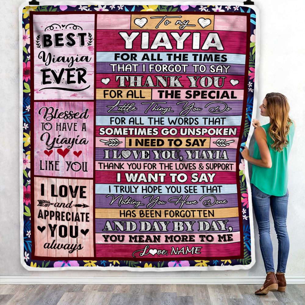 Personalized Yiayia Blanket From Granddaughter Grandson Thank You For The Love Yiayia Mothers Day Birthday Christmas Customized Bed Fleece Throw Blanket | teecentury