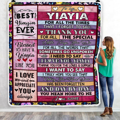 Personalized Yiayia Blanket From Granddaughter Grandson Thank You For The Love Yiayia Mothers Day Birthday Christmas Customized Bed Fleece Throw Blanket | teecentury
