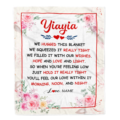 Personalized Yiayia Blanket From Grandkids Granddaughter Grandson We Hugged This Blanket Floral Yiayia Birthday Mothers Day Christmas Fleece Throw Blanket | teecentury