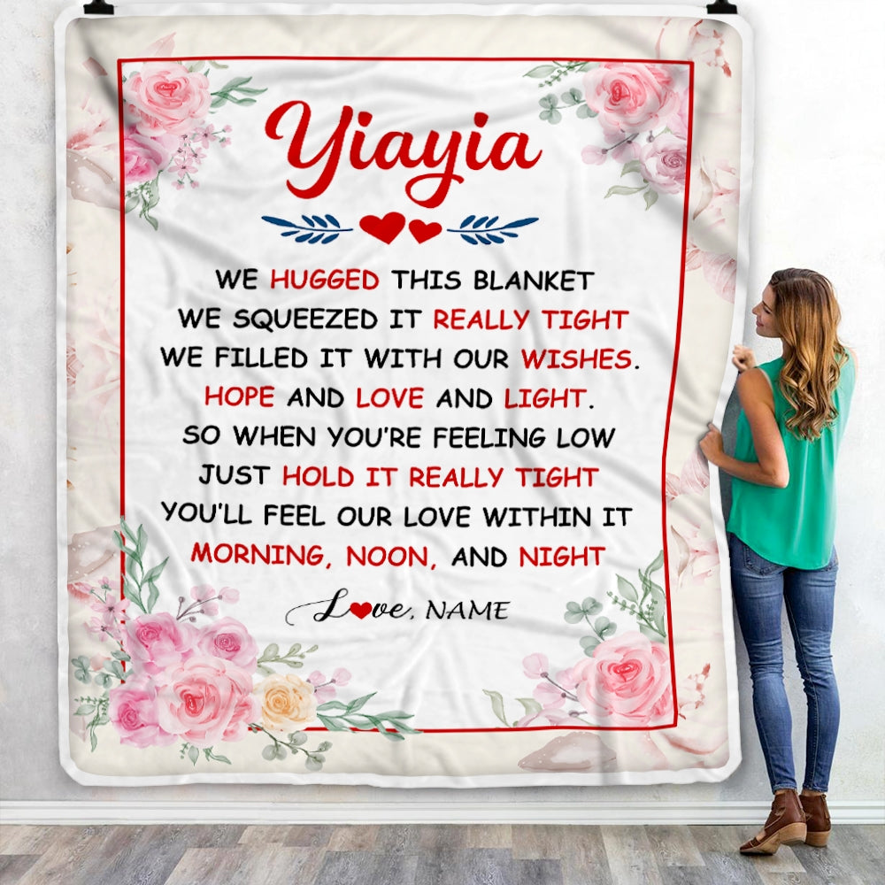 Personalized Yiayia Blanket From Grandkids Granddaughter Grandson We Hugged This Blanket Floral Yiayia Birthday Mothers Day Christmas Fleece Throw Blanket | teecentury