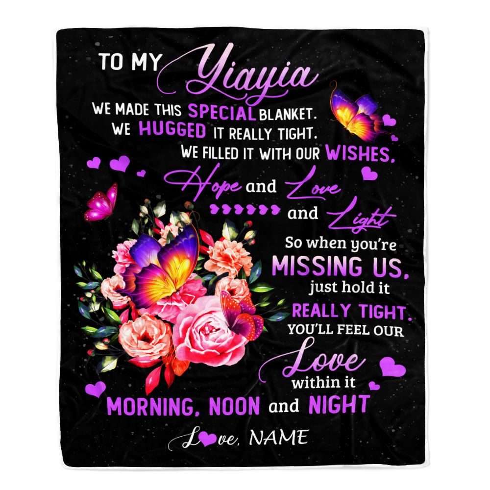Personalized Yiayia Blanket From Grandkids Granddaughter We Made This Special Blanket Flower Yiayia Birthday Mothers Day Christmas Customized Fleece Blanket | teecentury