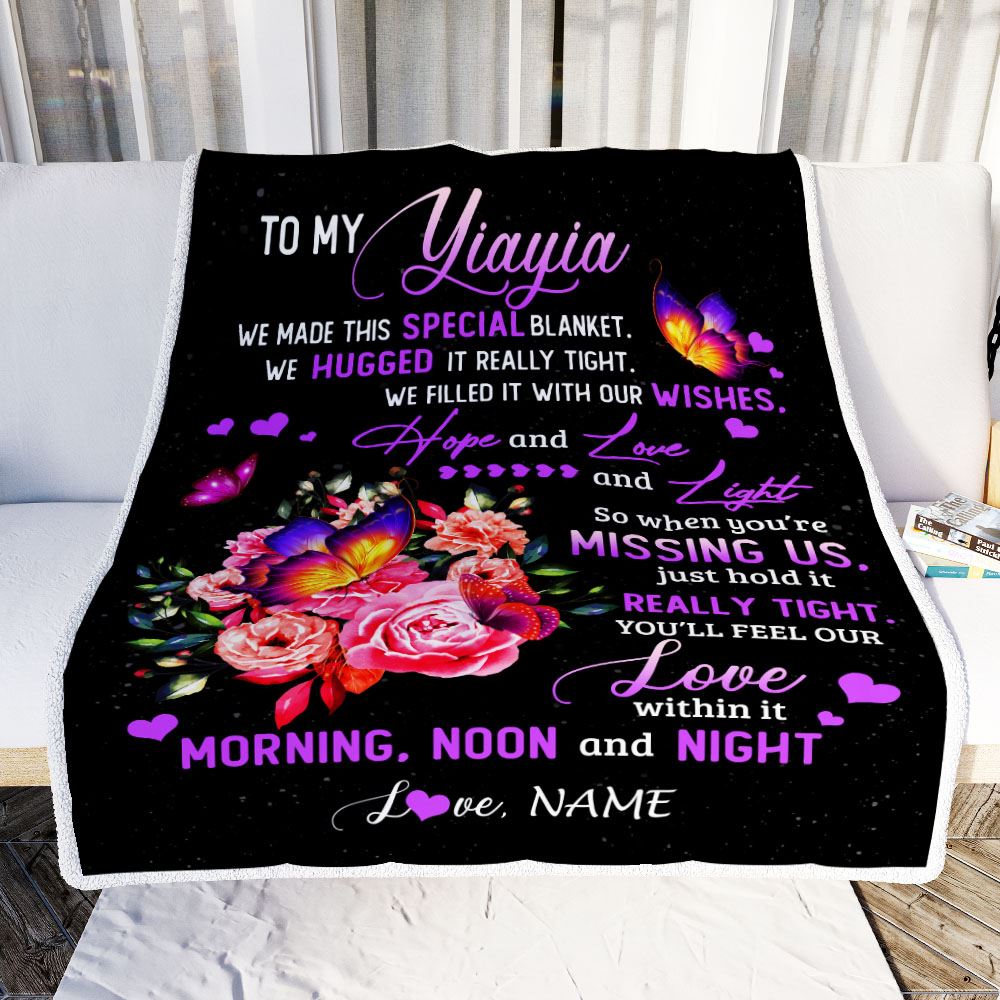 Personalized Yiayia Blanket From Grandkids Granddaughter We Made This Special Blanket Flower Yiayia Birthday Mothers Day Christmas Customized Fleece Blanket | teecentury