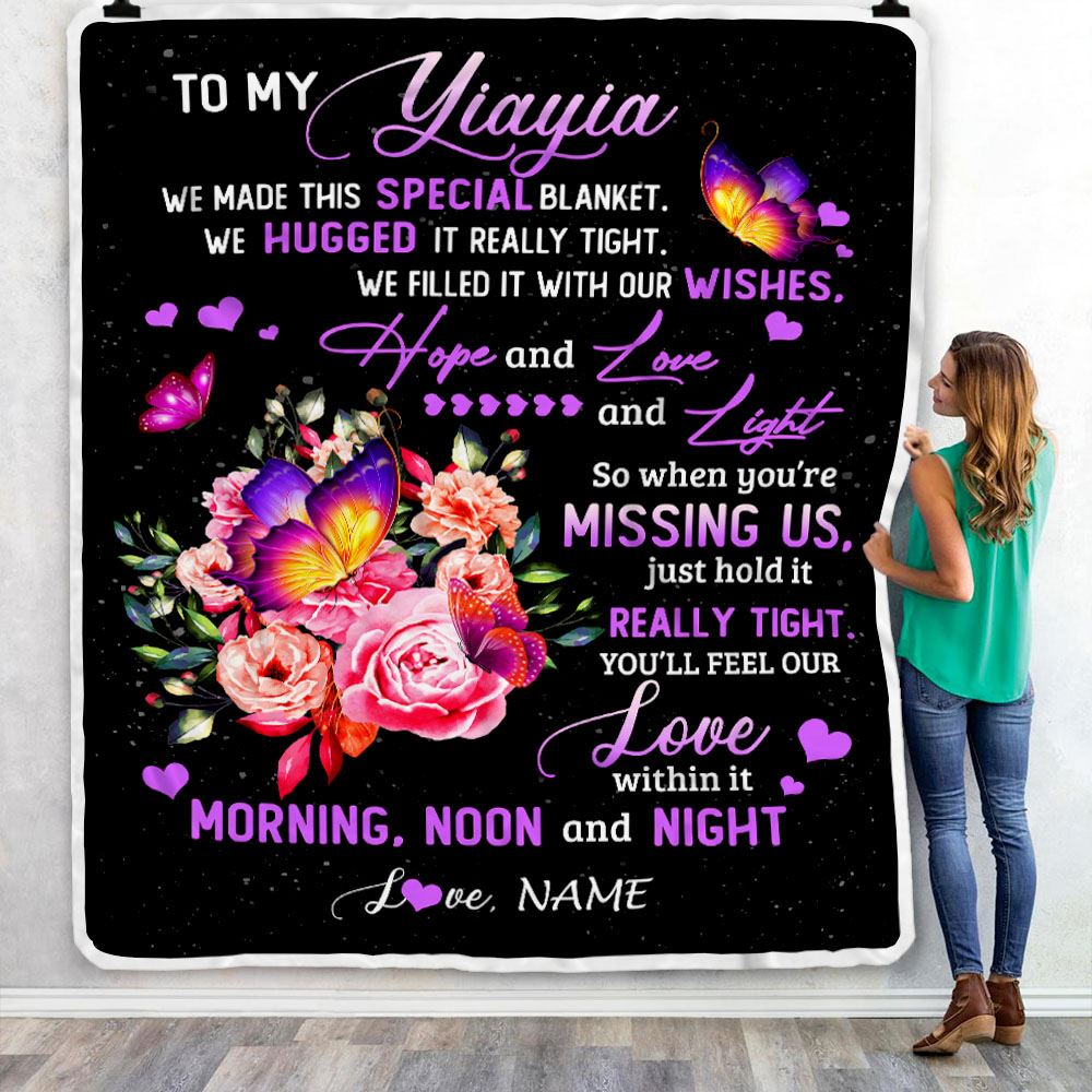 Personalized Yiayia Blanket From Grandkids Granddaughter We Made This Special Blanket Flower Yiayia Birthday Mothers Day Christmas Customized Fleece Blanket | teecentury