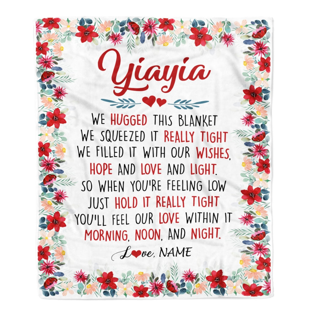 Personalized Yiayia Blanket From Grandkids Grandson Granddaughter We Hugged This Blanket Yiayia Birthday Mothers Day Christmas Customized Fleece Throw Blanket Blanket | Teecentury.com