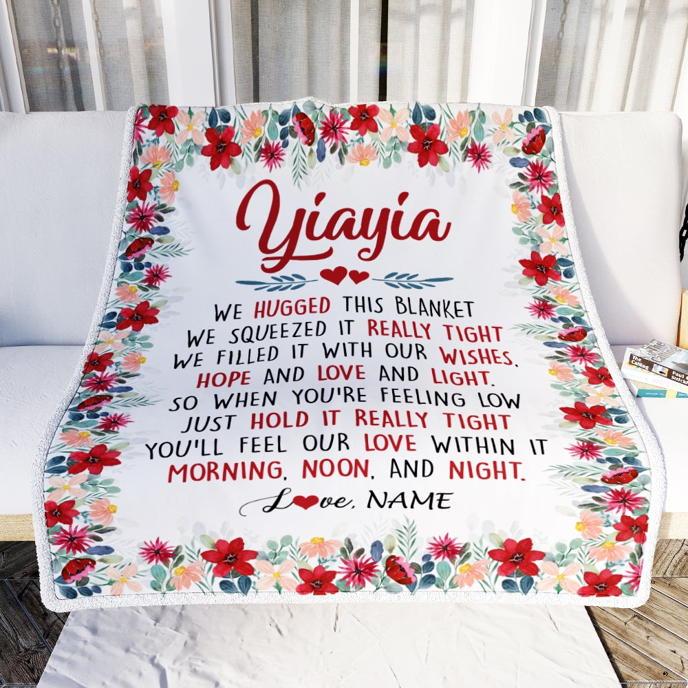 Personalized Yiayia Blanket From Grandkids Grandson Granddaughter We Hugged This Blanket Yiayia Birthday Mothers Day Christmas Customized Fleece Throw Blanket Blanket | Teecentury.com