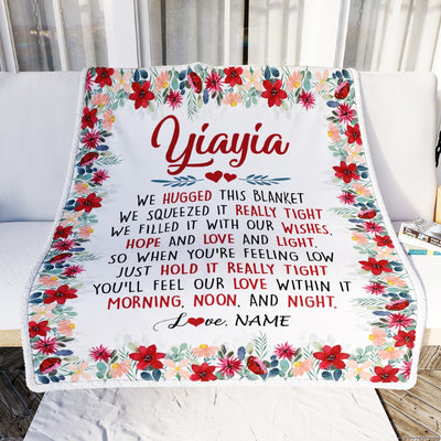 Personalized Yiayia Blanket From Grandkids Grandson Granddaughter We Hugged This Blanket Yiayia Birthday Mothers Day Christmas Customized Fleece Throw Blanket Blanket | Teecentury.com