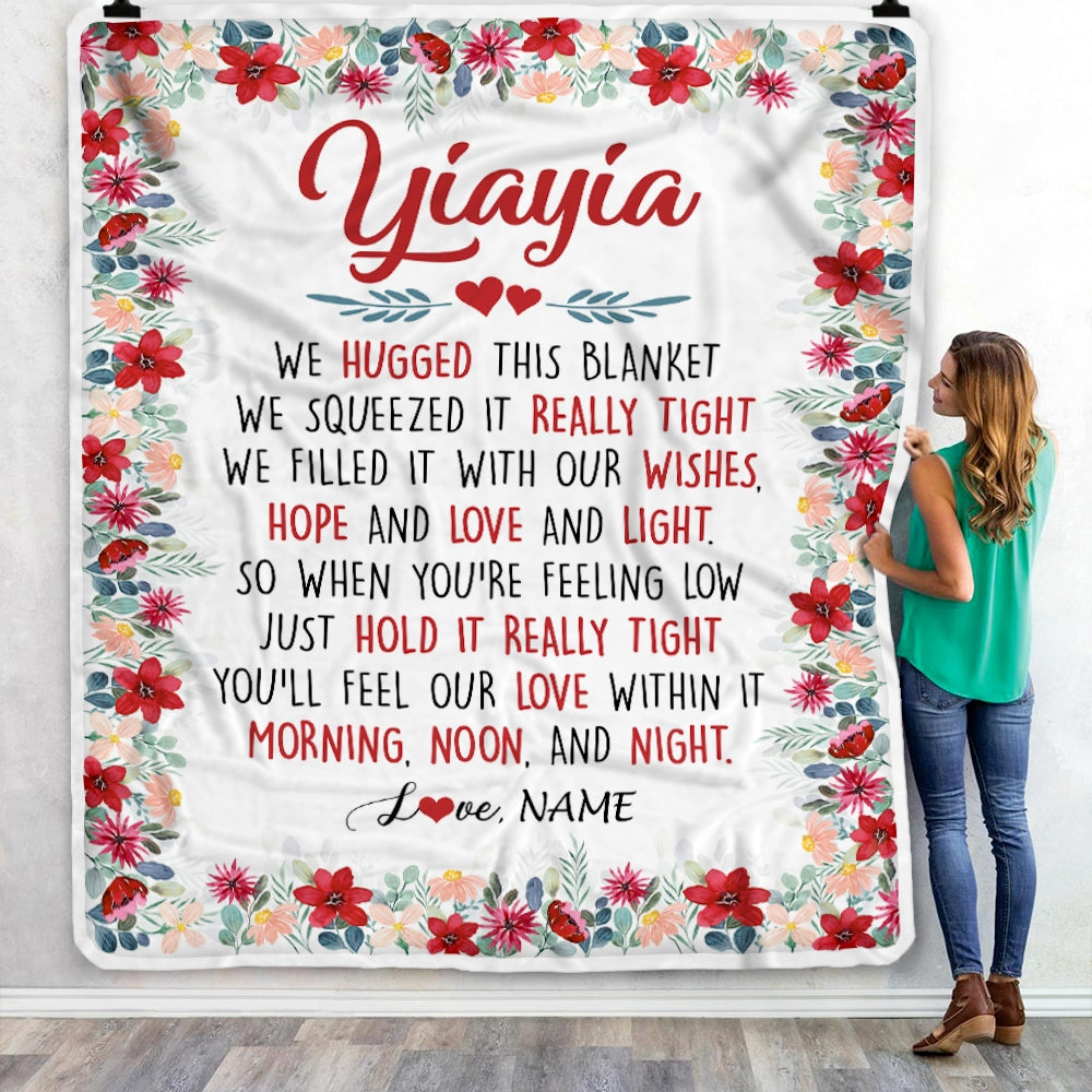 Personalized Yiayia Blanket From Grandkids Grandson Granddaughter We Hugged This Blanket Yiayia Birthday Mothers Day Christmas Customized Fleece Throw Blanket Blanket | Teecentury.com