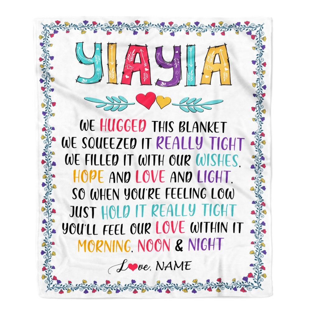 Personalized Yiayia Blanket From Grandkids We Hugged This Blanket Yiayia Birthday Mothers Day Christmas Customized Fleece Blanket Blanket | Teecentury.com