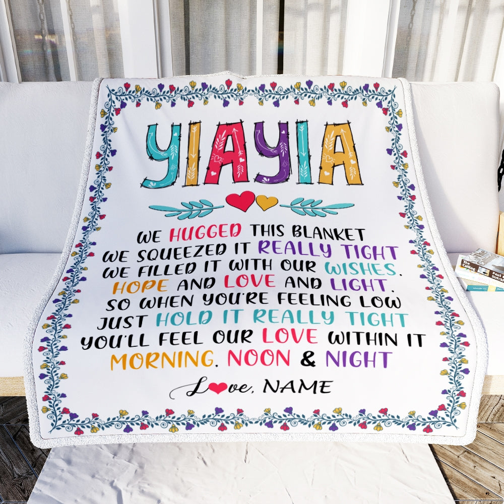 Personalized Yiayia Blanket From Grandkids We Hugged This Blanket Yiayia Birthday Mothers Day Christmas Customized Fleece Blanket Blanket | Teecentury.com