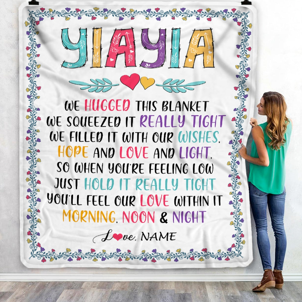 Personalized Yiayia Blanket From Grandkids We Hugged This Blanket Yiayia Birthday Mothers Day Christmas Customized Fleece Blanket Blanket | Teecentury.com