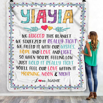 Personalized Yiayia Blanket From Grandkids We Hugged This Blanket Yiayia Birthday Mothers Day Christmas Customized Fleece Blanket Blanket | Teecentury.com