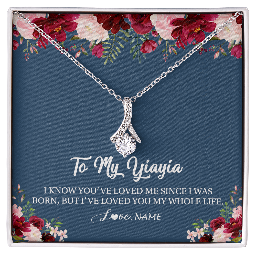 Alluring Beauty Necklace | Personalized Yiayia Necklace From Grandkids Granddaughter Grandson I've Loved You My Whole Life Floral Yiayia Birthday Mothers Day Christmas Customized Message Card | teecentury