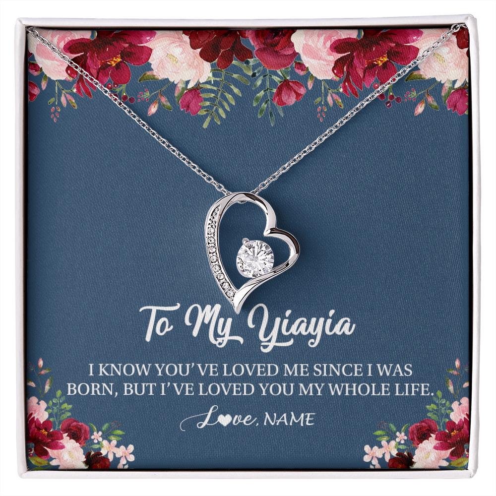 Forever Love Necklace | Personalized Yiayia Necklace From Grandkids Granddaughter Grandson I've Loved You My Whole Life Floral Yiayia Birthday Mothers Day Christmas Customized Message Card | teecentury