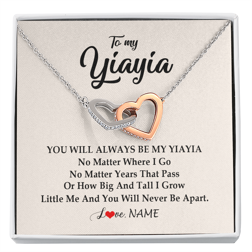 Interlocking Hearts Necklace | Personalized Yiayia Necklace From Grandkids Granddaughter Grandson You Will Always Be My Yiayia Birthday Mothers Day Christmas Customized Gift Box Message Card | teecentury
