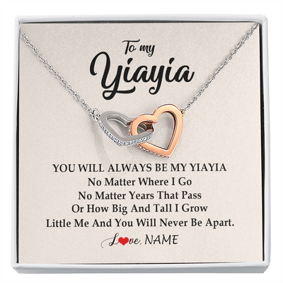 Interlocking Hearts Necklace | Personalized Yiayia Necklace From Grandkids Granddaughter Grandson You Will Always Be My Yiayia Birthday Mothers Day Christmas Customized Gift Box Message Card | teecentury