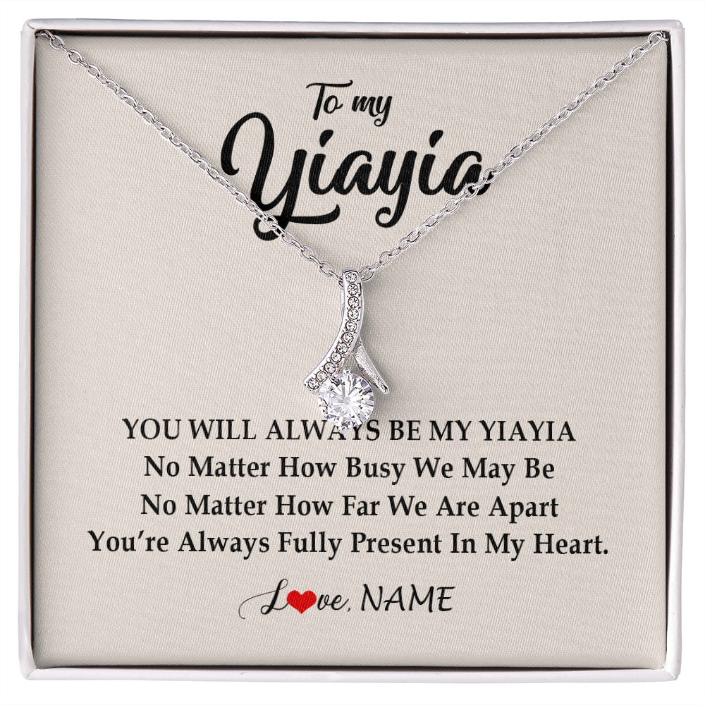 Alluring Beauty Necklace | Personalized Yiayia Necklace From Grandkids Granddaughter Grandson You're Always In My Heart Yiayia Birthday Mothers Day Customized Gift Box Message Card | teecentury