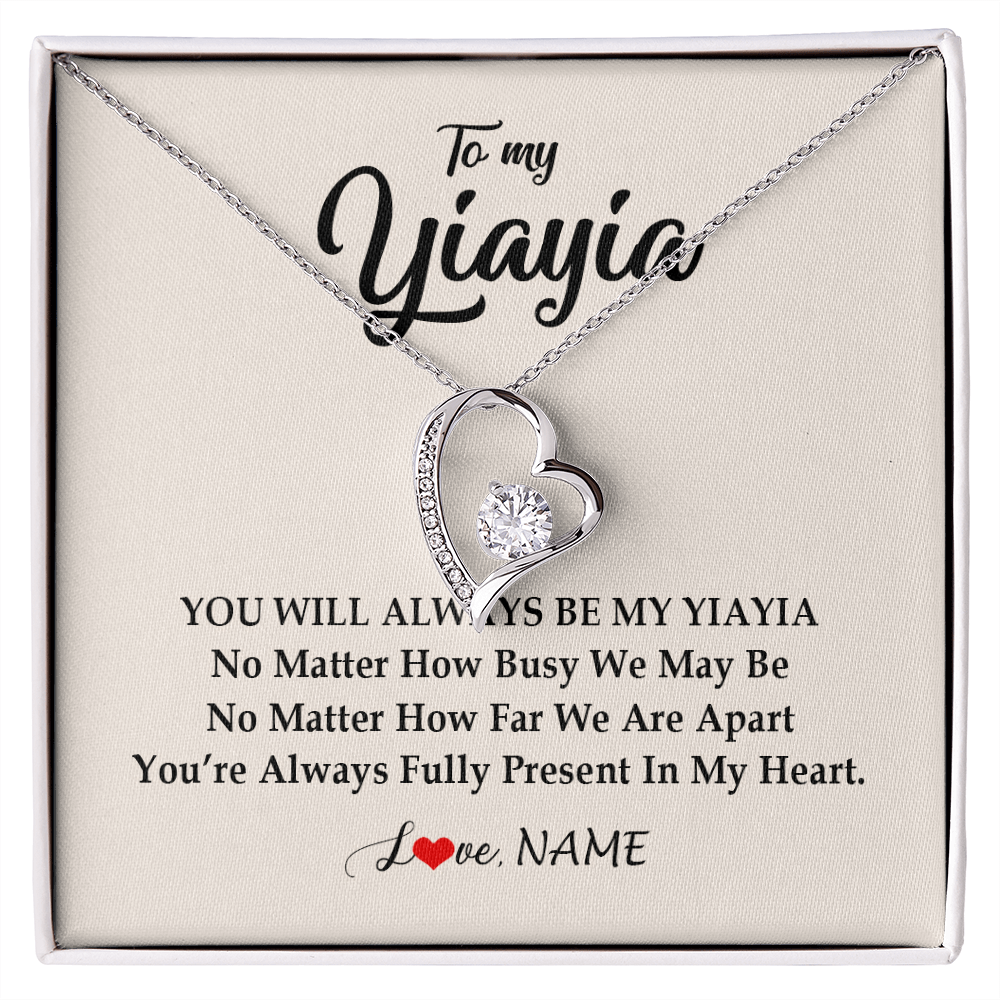 Forever Love Necklace | Personalized Yiayia Necklace From Grandkids Granddaughter Grandson You're Always In My Heart Yiayia Birthday Mothers Day Customized Gift Box Message Card | teecentury