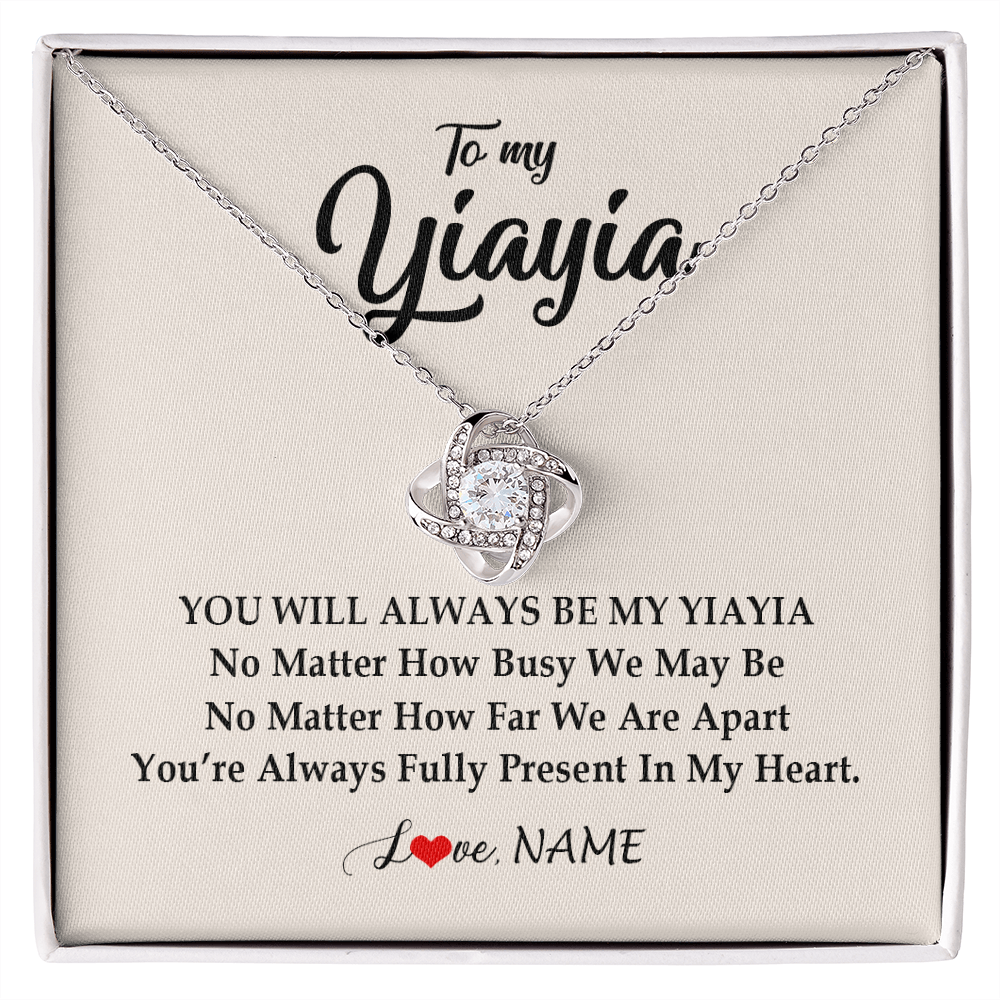Love Knot Necklace | Personalized Yiayia Necklace From Grandkids Granddaughter Grandson You're Always In My Heart Yiayia Birthday Mothers Day Customized Gift Box Message Card | teecentury