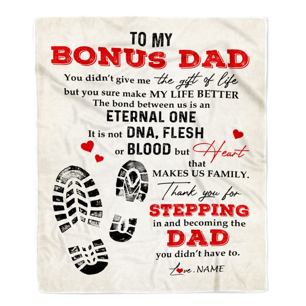 Personalized to My Bonus Dad Blanket from Daughter Thank You for Stepping in Becoming The Dad Stepdad Birthday Fathers Day Customized Bed Fleece Throw Blanket | teecentury