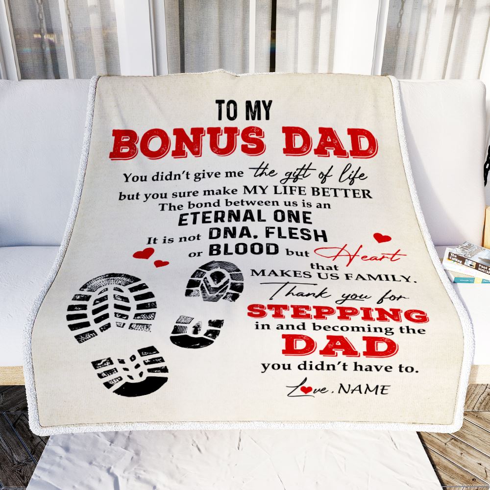 Personalized to My Bonus Dad Blanket from Daughter Thank You for Stepping in Becoming The Dad Stepdad Birthday Fathers Day Customized Bed Fleece Throw Blanket | teecentury