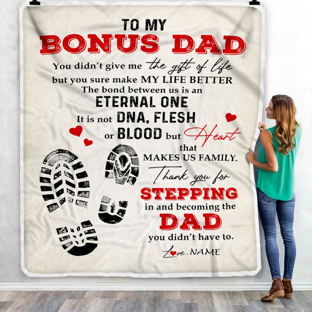 Personalized to My Bonus Dad Blanket from Daughter Thank You for Stepping in Becoming The Dad Stepdad Birthday Fathers Day Customized Bed Fleece Throw Blanket | teecentury