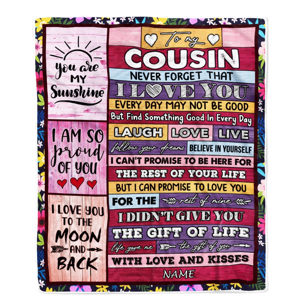 Personalized to My Cousin Blanket from Family Wood Laugh Love Live Believe Cousin Birthday Thanksgiving Christmas Customized Fleece Throw Blanket Blanket | Teecentury.com