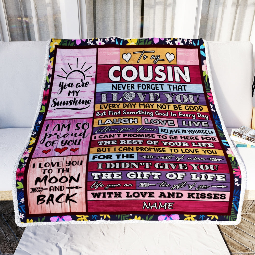 Personalized to My Cousin Blanket from Family Wood Laugh Love Live Believe Cousin Birthday Thanksgiving Christmas Customized Fleece Throw Blanket Blanket | Teecentury.com