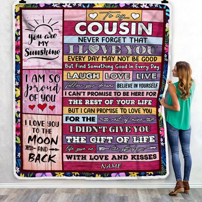 Personalized to My Cousin Blanket from Family Wood Laugh Love Live Believe Cousin Birthday Thanksgiving Christmas Customized Fleece Throw Blanket Blanket | Teecentury.com