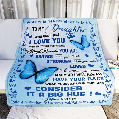 Personalized to My Daughter Blanket from Mom Dad Braver Stronger Loved Butterfly Daughter Birthday Anniversary Christmas Customized Bed Fleece Throw Blanket | teecentury