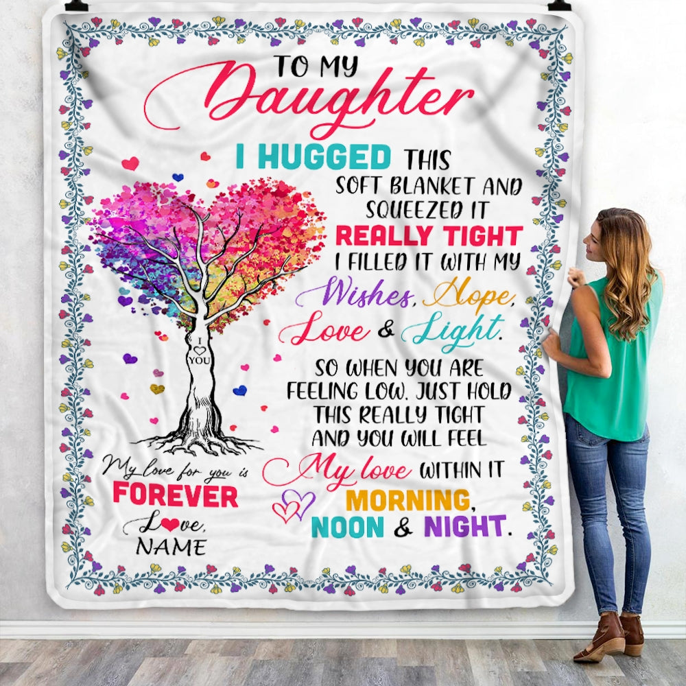 Personalized to My Daughter Blanket from Mom Dad I Hugged This Soft Blanket Daughter Birthday Thanksgiving Christmas Customized Fleece Blanket Blanket | Teecentury.com