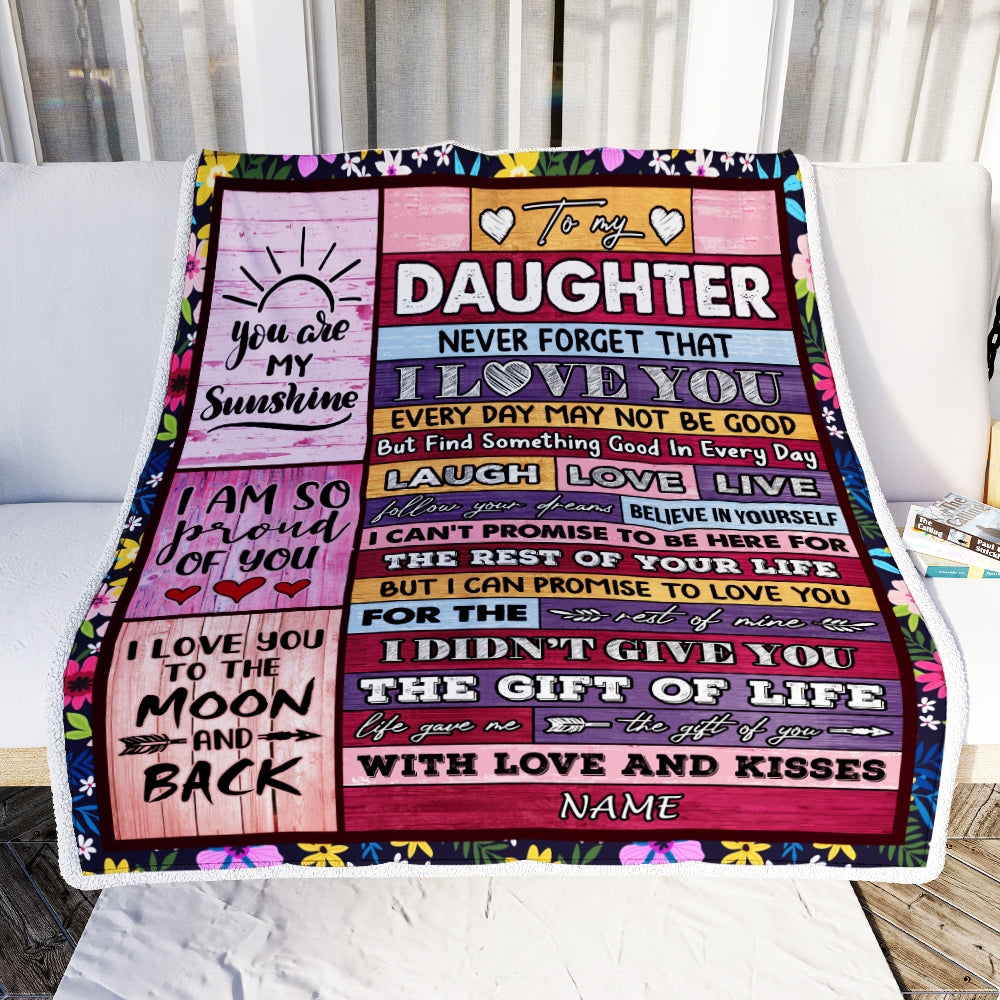Personalized to My Daughter Blanket from Mom Dad Wood Laugh Love Live Believe Daughter Birthday Thanksgiving Christmas Customized Fleece Throw Blanket Blanket | Teecentury.com