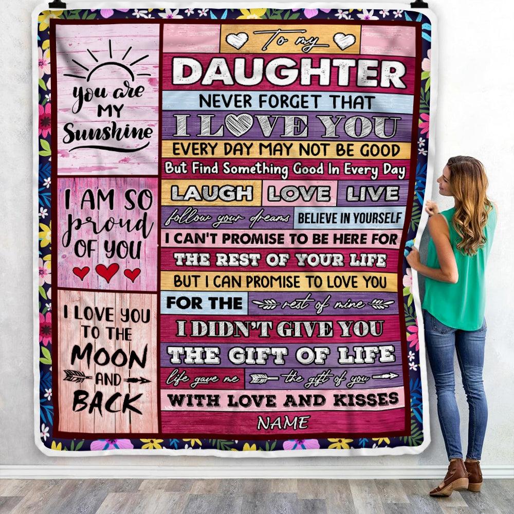 Personalized to My Daughter Blanket from Mom Dad Wood Laugh Love Live Believe Daughter Birthday Thanksgiving Christmas Customized Fleece Throw Blanket Blanket | Teecentury.com