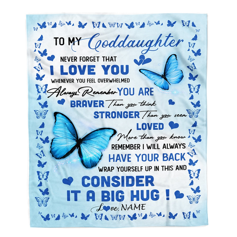 Personalized to My Goddaughter Blanket from Godmother Godfather Braver Stronger Loved Butterfly Niece Birthday Christmas Customized Bed Fleece Throw Blanket | teecentury