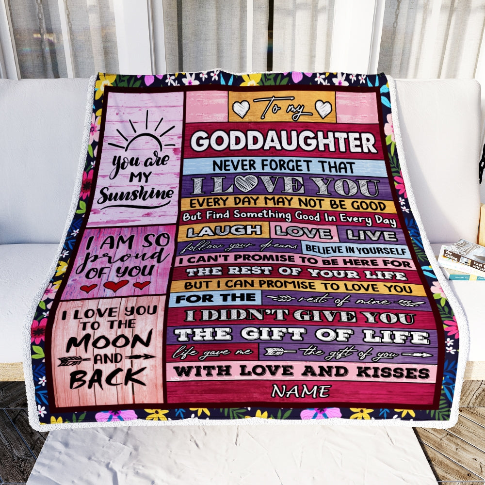 Personalized to My Goddaughter Blanket from Godmother Godfather Wood Laugh Love Live Believe Goddaughter Birthday Christmas Fleece Throw Blanket Blanket | Teecentury.com