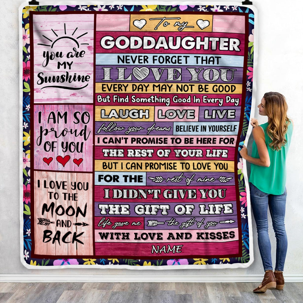 Personalized to My Goddaughter Blanket from Godmother Godfather Wood Laugh Love Live Believe Goddaughter Birthday Christmas Fleece Throw Blanket Blanket | Teecentury.com