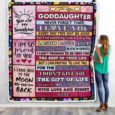 Personalized to My Goddaughter Blanket from Godmother Godfather Wood Laugh Love Live Believe Goddaughter Birthday Christmas Fleece Throw Blanket Blanket | Teecentury.com