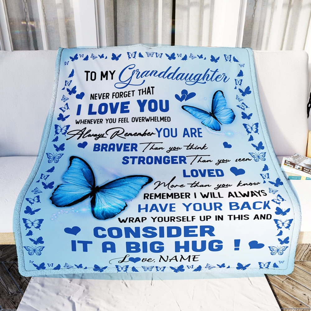 Personalized to My Granddaughter Blanket from Grandma Papa Braver Stronger Loved Butterfly Granddaughter Birthday Christmas Customized Bed Fleece Throw Blanket | teecentury