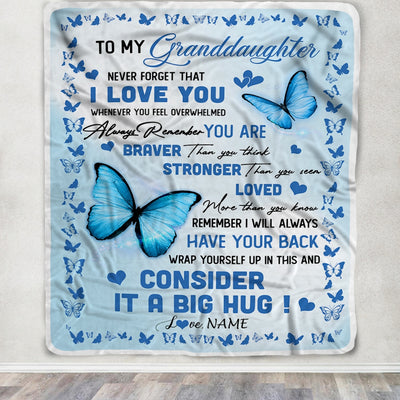 Personalized to My Granddaughter Blanket from Grandma Papa Braver Stronger Loved Butterfly Granddaughter Birthday Christmas Customized Bed Fleece Throw Blanket | teecentury