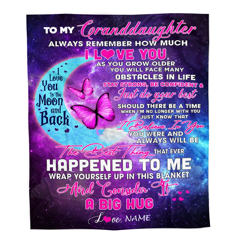 Personalized to My Granddaughter from Nana Grandma Always Remember How Much I Love You Moon Butterfly Granddaughter Birthday Christmas Fleece Blanket Blanket | Teecentury.com