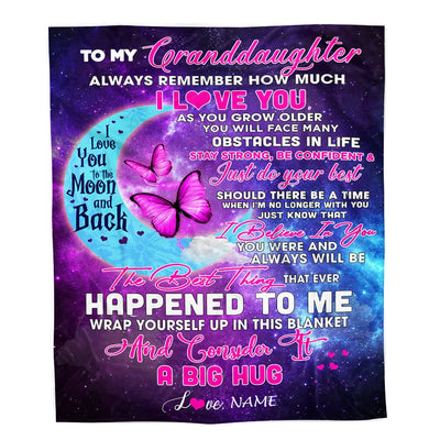 Personalized to My Granddaughter from Nana Grandma Always Remember How Much I Love You Moon Butterfly Granddaughter Birthday Christmas Fleece Blanket Blanket | Teecentury.com