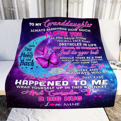Personalized to My Granddaughter from Nana Grandma Always Remember How Much I Love You Moon Butterfly Granddaughter Birthday Christmas Fleece Blanket Blanket | Teecentury.com