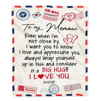 Personalized to My Memaw Blanket From Grandkids I Love You Hugs Air Mail Letter Memaw Birthday Valentine Christmas Wedding Anniversary Customized Fleece Blanket | teecentury
