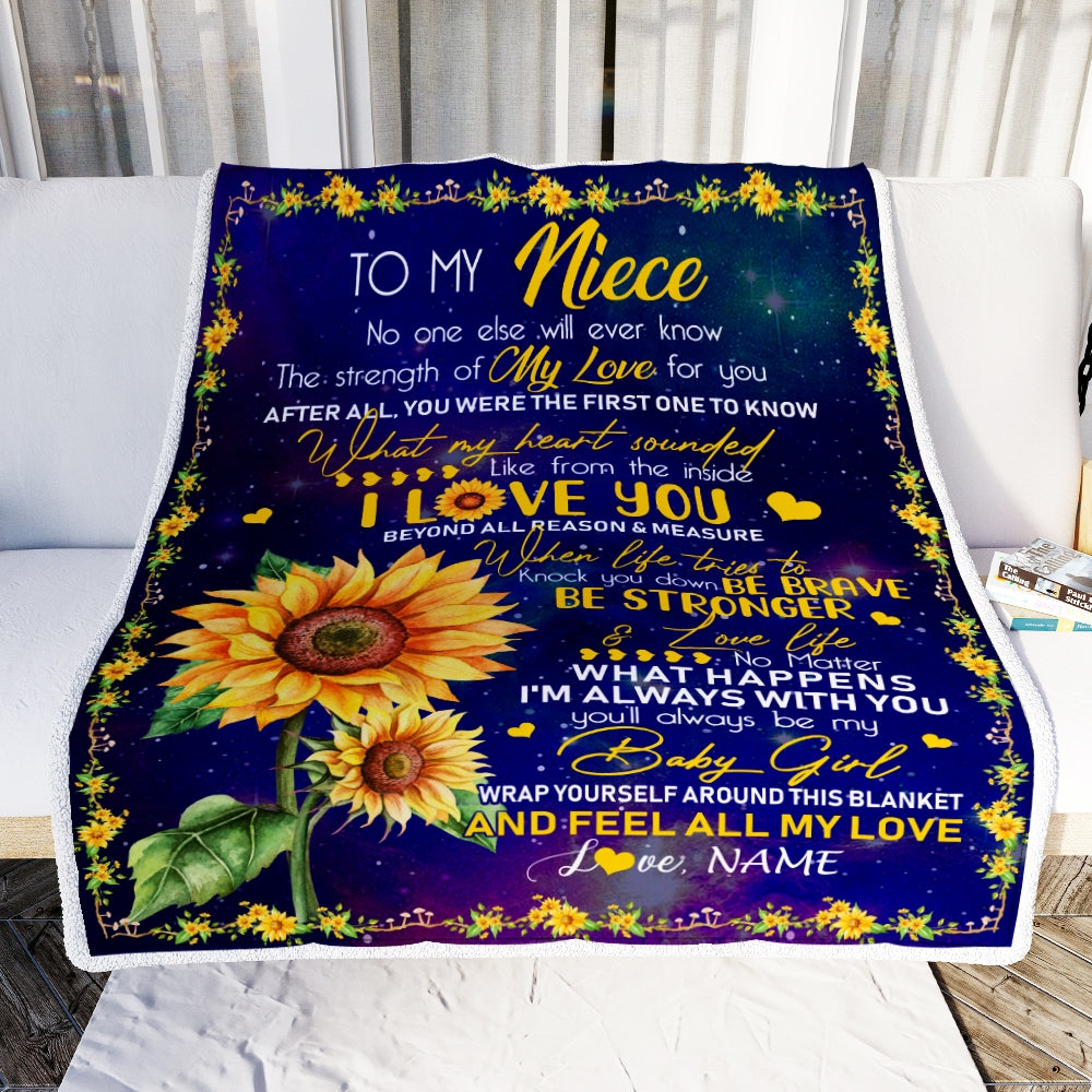 Personalized to My Niece Blanket from Aunt Auntie No One Else Will Ever Know Butterfly Sunflower Niece Birthday Christmas Customized Fleece Blanket Blanket | Teecentury.com