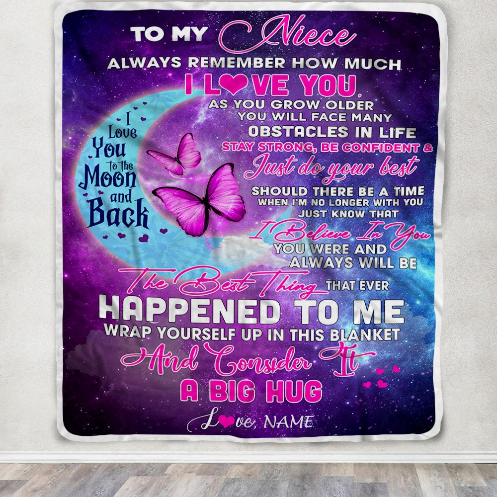 Personalized to My Niece Blanket from Aunt Auntie Uncle Always Remember How Much I Love You Moon Butterfly Niece Birthday Christmas Fleece Blanket Blanket | Teecentury.com