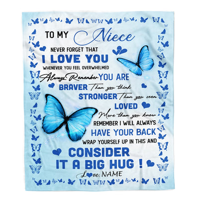 Personalized to My Niece Blanket from Aunt Auntie Uncle Braver Stronger Loved Butterfly Niece Birthday Graduation Christmas Customized Bed Fleece Throw Blanket | teecentury