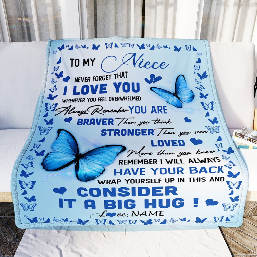 Personalized to My Niece Blanket from Aunt Auntie Uncle Braver Stronger Loved Butterfly Niece Birthday Graduation Christmas Customized Bed Fleece Throw Blanket | teecentury