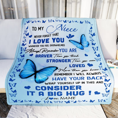 Personalized to My Niece Blanket from Aunt Auntie Uncle Braver Stronger Loved Butterfly Niece Birthday Graduation Christmas Customized Bed Fleece Throw Blanket | teecentury