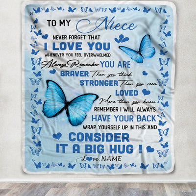 Personalized to My Niece Blanket from Aunt Auntie Uncle Braver Stronger Loved Butterfly Niece Birthday Graduation Christmas Customized Bed Fleece Throw Blanket | teecentury