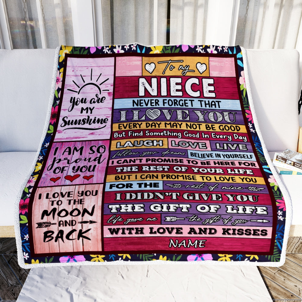 Personalized to My Niece Blanket from Aunt Uncle Titi Wood Laugh Love Live Believe Niece Birthday Thanksgiving Christmas Customized Fleece Blanket Blanket | Teecentury.com