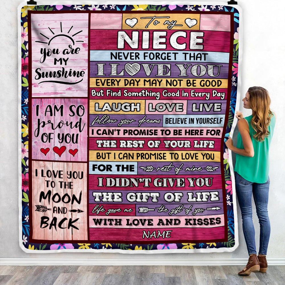 Personalized to My Niece Blanket from Aunt Uncle Titi Wood Laugh Love Live Believe Niece Birthday Thanksgiving Christmas Customized Fleece Blanket Blanket | Teecentury.com
